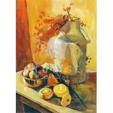 Csendélet almákkal és gyertyákkal (csendélet festmény)